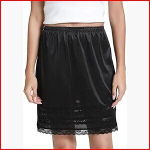 Knee Length Half Slip Anti Static Lace Trim Underskirt Women's Midi